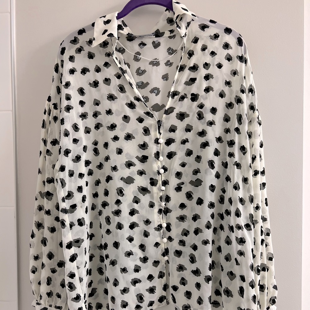 Black and white sheer blouse